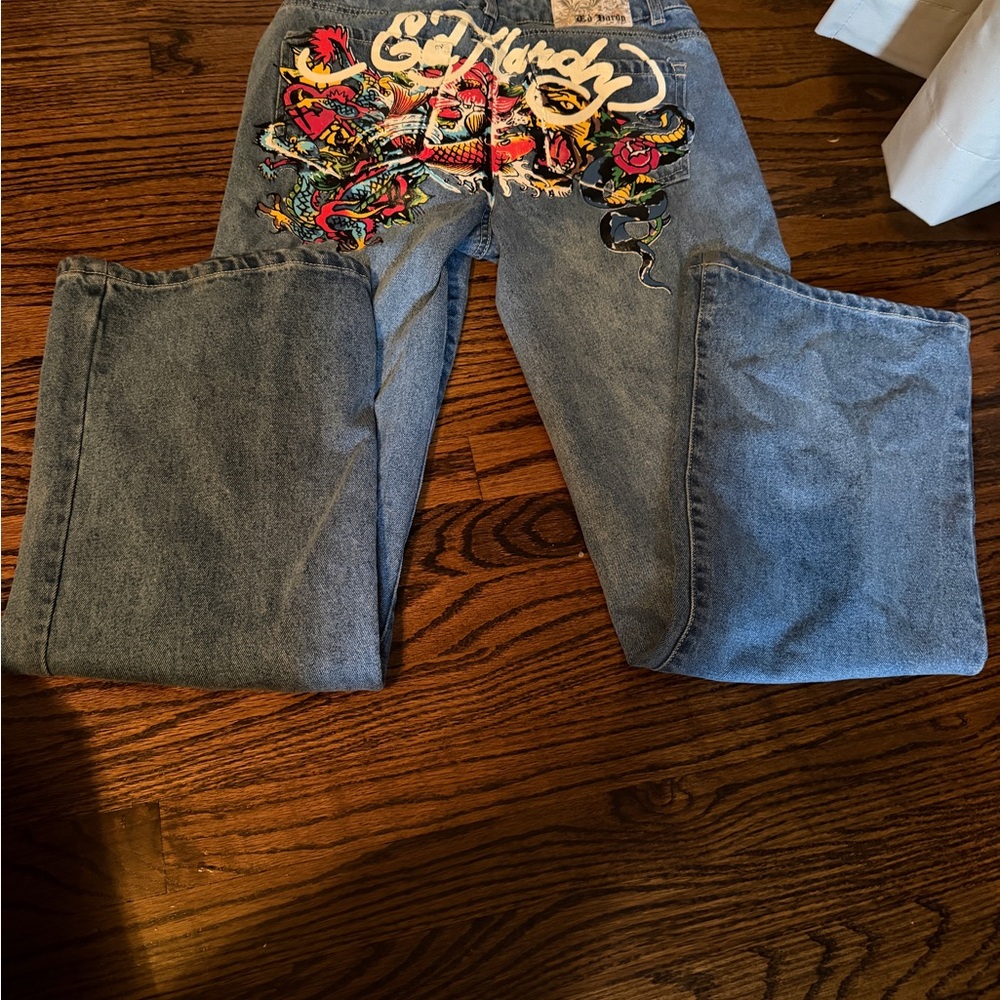 Ed Hardy Women's Straight Leg Jeans with Colorful Embroidery